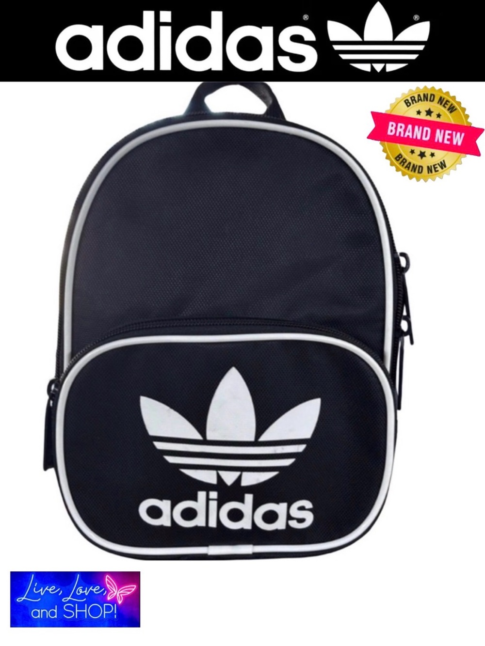ADIDAS Black and White Mini Backpack, NWOT
